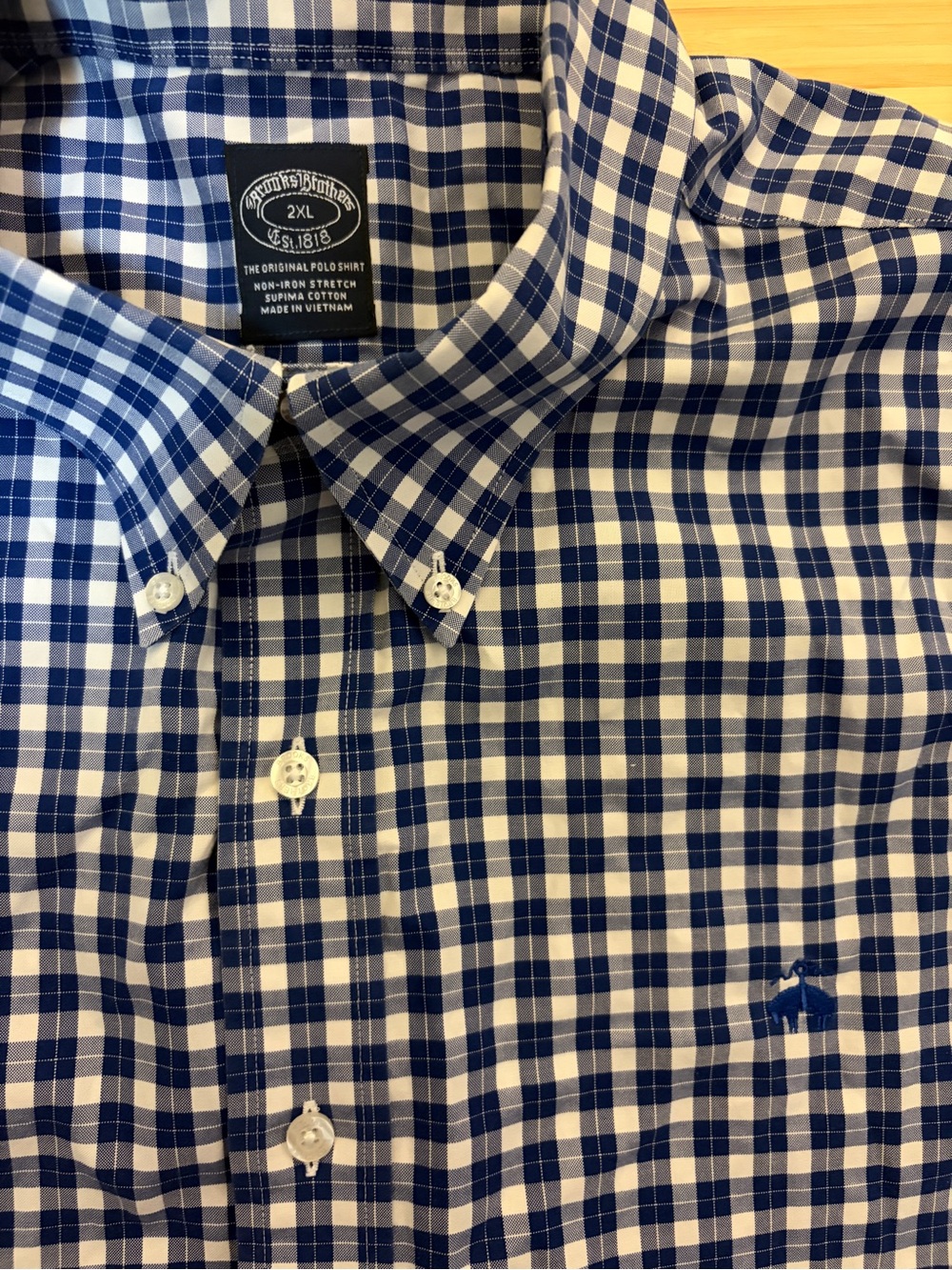 Brooks Brothers 2XL Blue Plaid Original Polo Button Down Shirt Cotton Logo